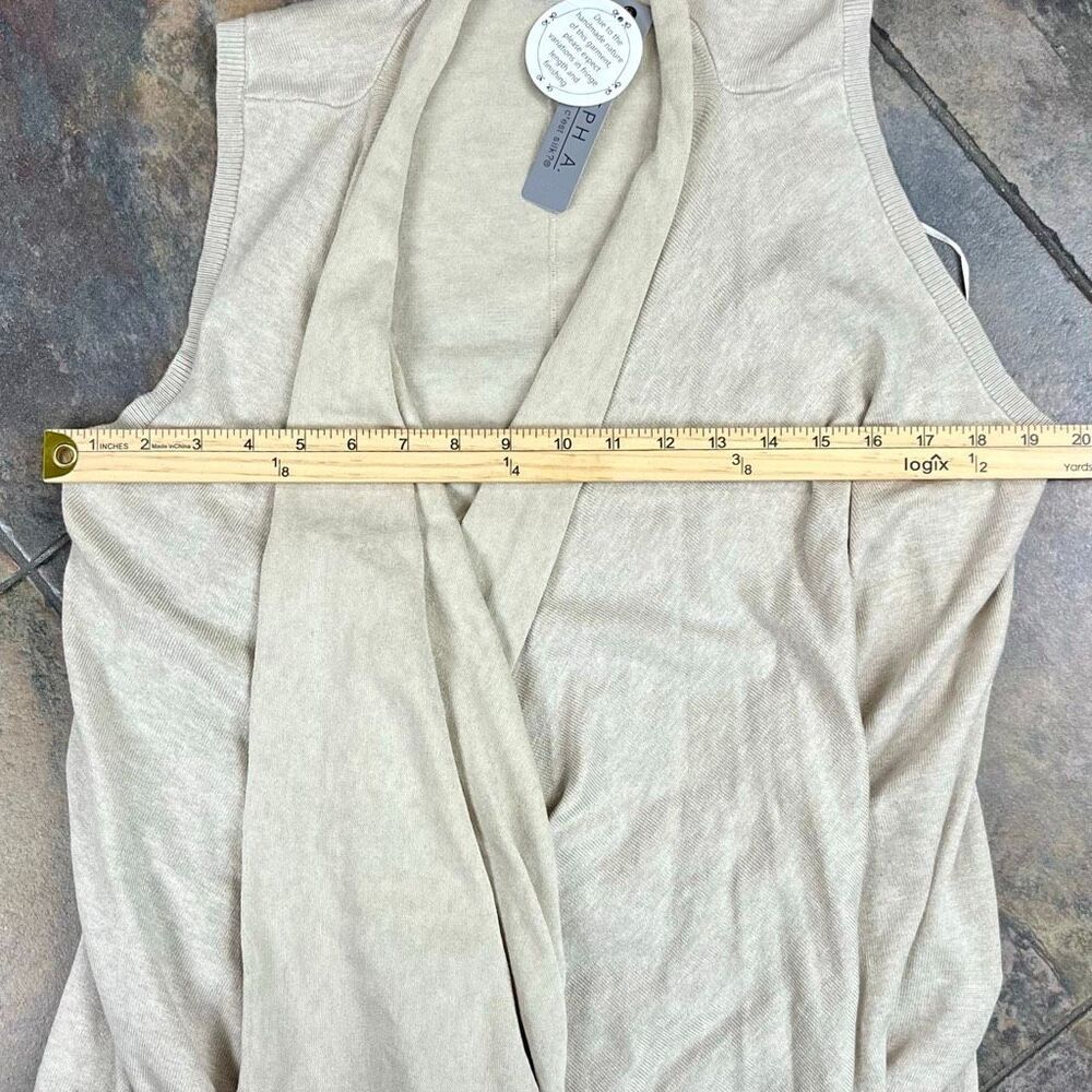 New! Nwt Joseph A Beige Knit Open-Front Vest Fringe Hem Cardigan Small — image 5 of 8